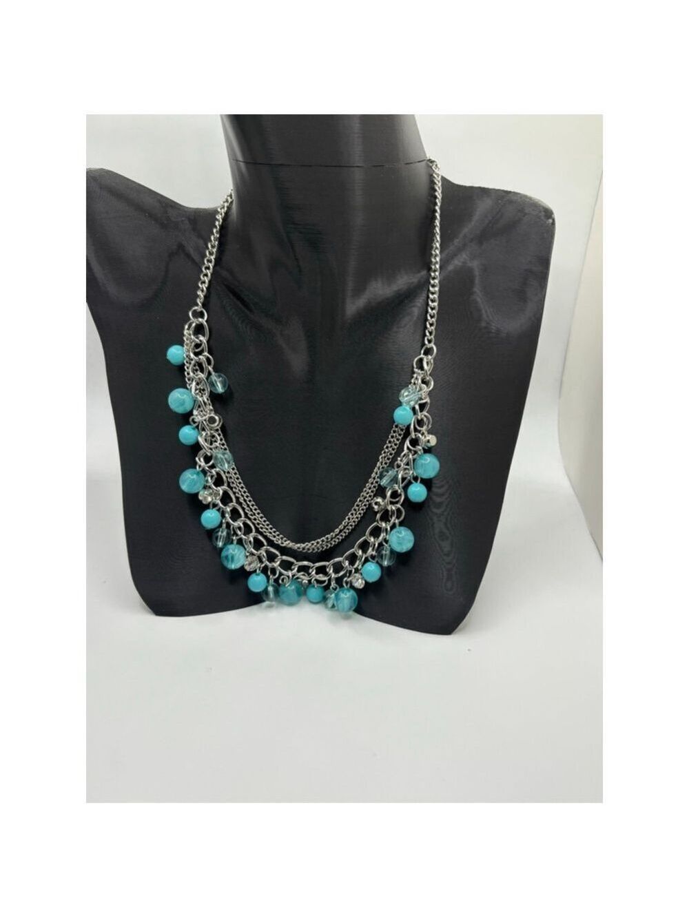 Turquoise & Silver Beaded Layered Necklace NWOT - Picture 3 of 3